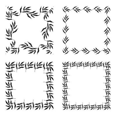 Illustration of collection of assorted square shaped black square frames made of plants on white isolated background