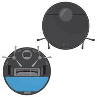 Robot vacuum cleaner black from different sides, color vector illustration isolated on a white background