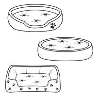 set of beds for dogs and cats, isolated vector illustration contour doodle