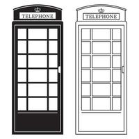 phone booth black outline icon, vector isolated illustration in doodle style