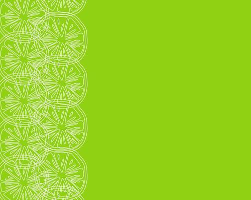 Green background with white slices of citrus fruits.