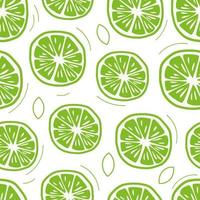 Seamless pattern with hand drawn green slices of lime on a white background. vector