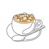 Hot chocolate with marshmallows in the doodle style. vector