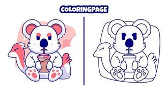 cute koala drinking with coloring pages suitable for kids vector