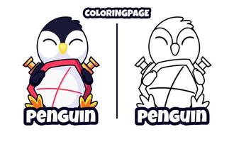 pingüino caballero con páginas para colorear adecuadas para niños vector