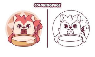 linda ardilla comiendo con dibujos para colorear adecuados para niños vector