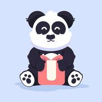 Panda opens gifts. isolated animal nature concept vector