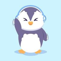 cute penguin music vector illustration. cute animal fantasy concept isolated