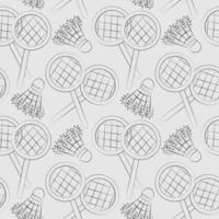 Seamless vector pattern with outline shuttlecock and racket