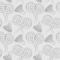 Seamless vector pattern with outline shuttlecock and racket