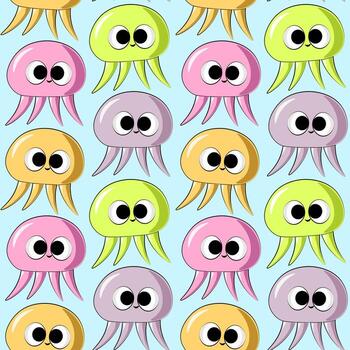 Seamless vector pattern with colors little jellyfish