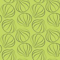 Seamless vector pattern with outline green seashells
