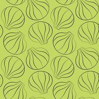 Seamless vector pattern with outline green seashells