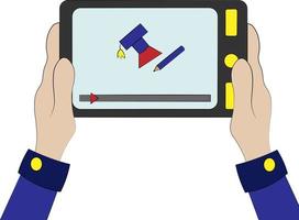 Tablet with a training video in your hands in color vector