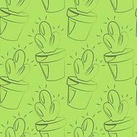 Seamless vector pattern with outline cactus in pot