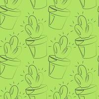 Seamless vector pattern with outline cactus in pot