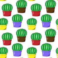 Seamless vector pattern with cactus in colors pot