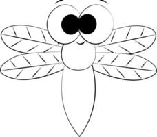 Cute cartoon Dragonfly. Draw illustration in black and white vector