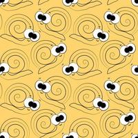 Seamless vector pattern with outline cute orange snail