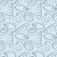 Seamless vector pattern with outline blue seashells