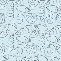 Seamless vector pattern with outline blue seashells