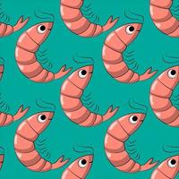 Seamless vector pattern with cute cartoon shrimp