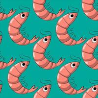 Seamless vector pattern with cute cartoon shrimp