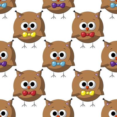 Seamless vector pattern with cute cartoon owl with bowtie