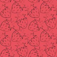 Seamless vector pattern with outline red strawberry