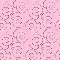 Seamless vector pattern with outline pink seashells