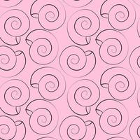 Seamless vector pattern with outline pink seashells