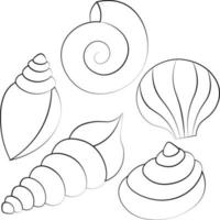 Mini set Seashells. Draw illustration in black and white vector