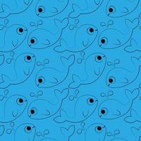 Seamless vector pattern with outline blue whale