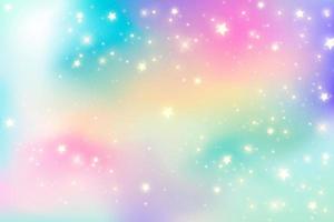 Fondo de fantasía de unicornio arco iris con estrellas. ilustración holográfica en colores pastel. cielo multicolor brillante. vector. vector