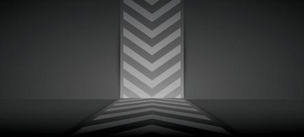 pared de fondo de patrón gráfico de flecha sobre fondo negro oscuro vector de ilustración 3d para poner su objeto