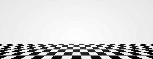 wide empty black and white checkered pattern floor with white wall scene illustration vector