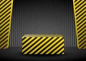 yellow and black striped pattern podium display with black metal wall scene 3d illustration vector