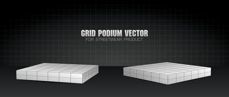 cool white grid pattern rectangle podium display 3d illustration vector on black grid background