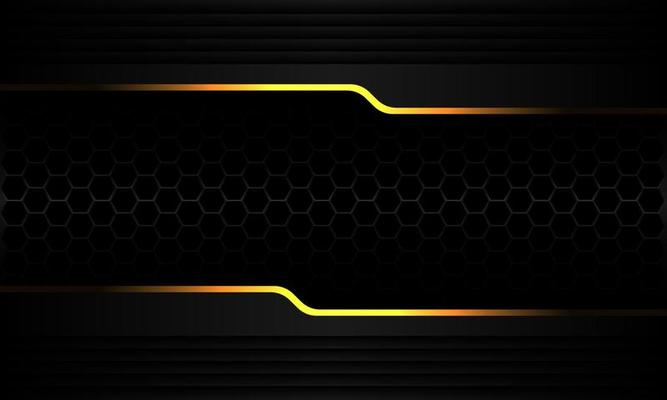 Abstract black hexagon mesh gold line metal banner geometric pattern design modern futuristic technology background vector