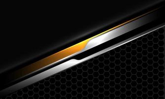 Abstract black silver yellow metal geometric banner hexagon mesh pattern design modern futuristic technology background vector