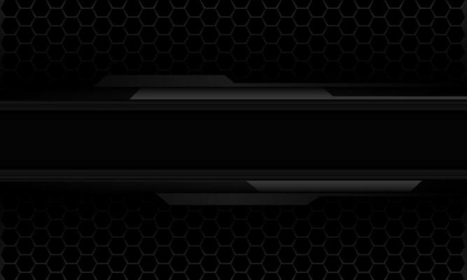 Abstract dark line metal banner geometric pattern on black hexagon mesh design modern futuristic technology background vector
