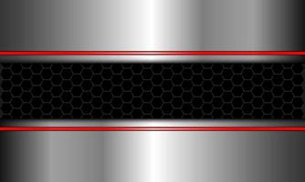 Abstract silver red line black hexagon mesh design modern futuristic technology background vector