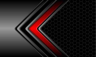 Abstract red dark grey metallic arrow direction black hexagon mesh design modern futuristic technology background vector