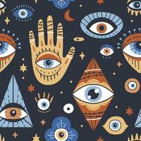 Background with evil, turkish, esoteric eye different shapes. vector