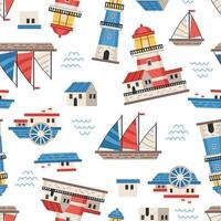 Vector sailboats and ships seamless pattern. Marine flat vector background