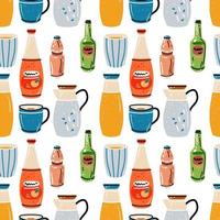 Colored seamless of food and drink. Pattern with bright colorful crockery vector