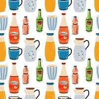 Colored seamless of food and drink. Pattern with bright colorful crockery vector