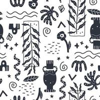 Abstract black and white shapes seamless pattern matisse style wallpaper. vector