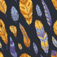 Seamless pattern of decorative colored animals tribal feathers. vector