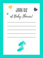 Vertical baby shower invitation template with a cute feet print. vector